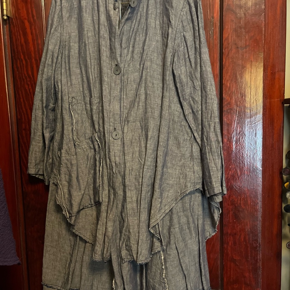 Bodil Gray Button-Up Jacket and Skirt set